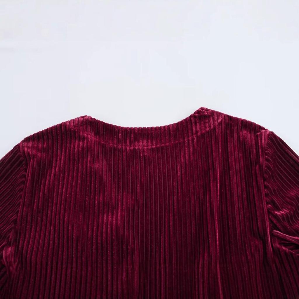 2025 Spring Women's European-American Velvet Knot Dress with Lining