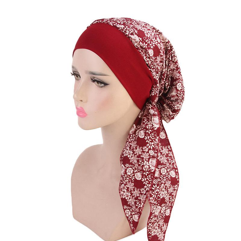 Women's Muslim Hijab Cancer Chemo Caps Flower Print Turban Cap Hair Loss Headscarf Elastic Cotton muslim Hijab Scarf Headwear
