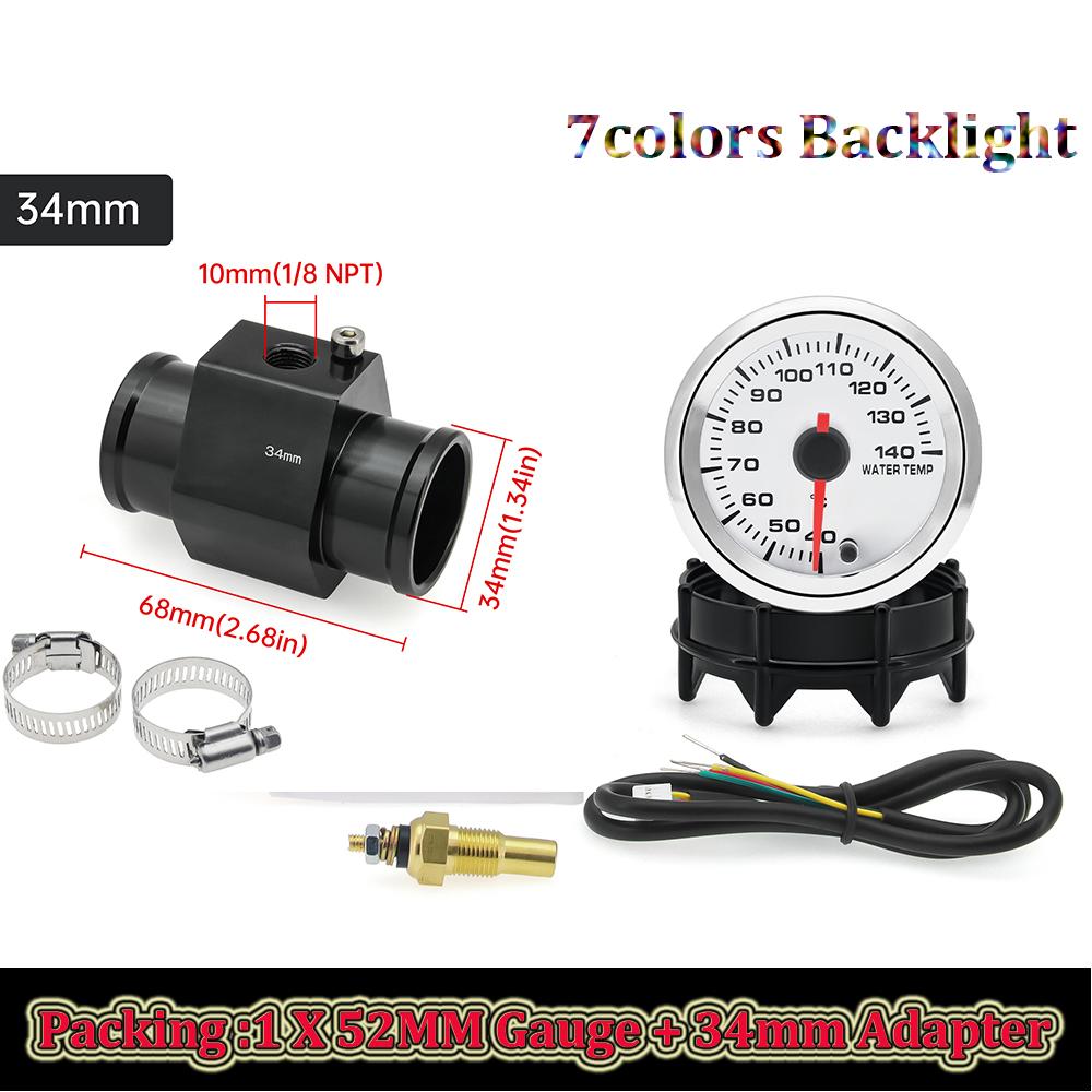 40-120℃ 52MM Wassertemperaturanzeige 12V Universeller Digitaler Auto-Wassertemperaturanzeiger mit Wassertemperatur-Adapter 26-30mm