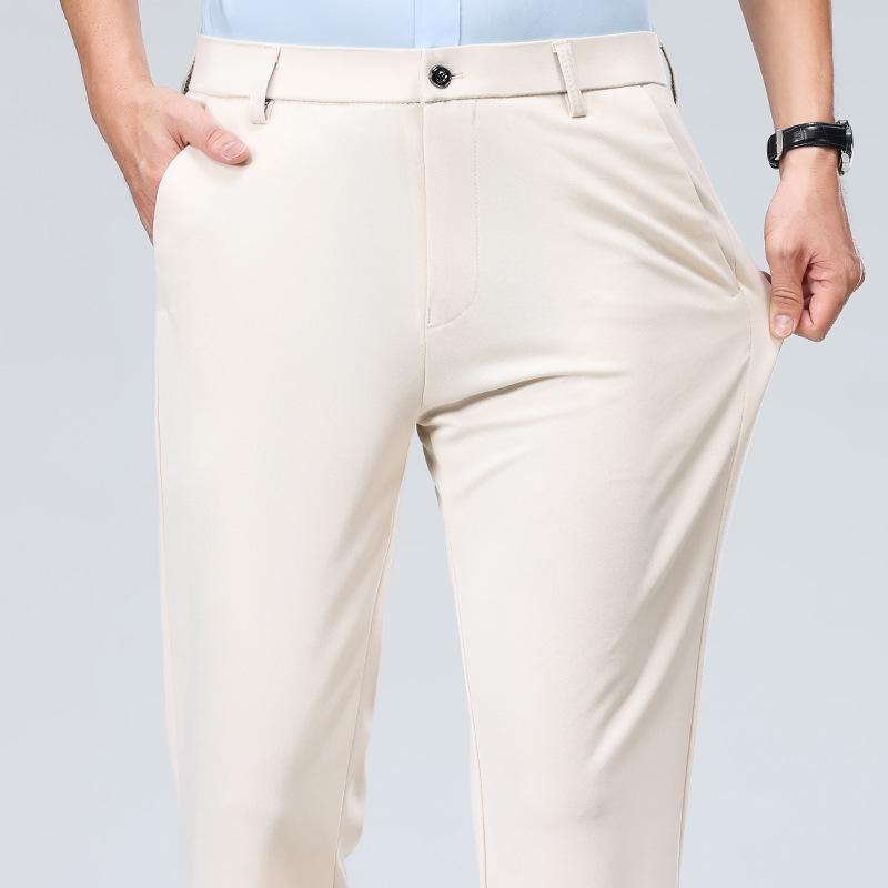 2024 Men's Slim Fit Straight-Leg Solid Color Suit Trousers - Wrinkle-Free Formal Wear