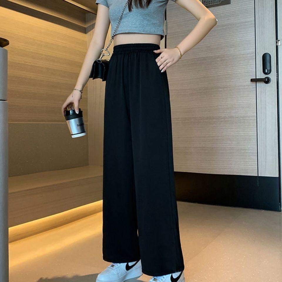 Women's Black High-Waisted Cropped Wide-Leg Trousers - Plus Size Slimming Casual Pants 2026 Student Style