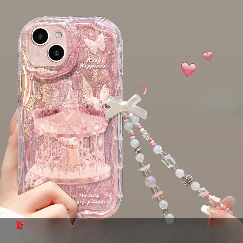 Carousel Chain Suitable for Apple 15promax Mobile Phone Case Iphone14 Feather Yarn 13/12 Transparent Silicone