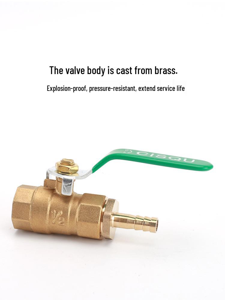 Copper Ball Valve with Double Internal Thread, 6-Point Thread Barb Quick Connect, and Long Handle Pneumatic Air Pump Valve Switch.