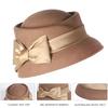 Women’s Vintage Wool Cloche Church Hat with Satin Bow Elegant Bowler Bucket Hat for Tea Party Wedding Garden Formal Events