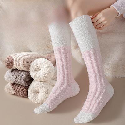 Korallfleece Schlafsocken für Damen, Herbst und Winter Wadenfleece Zuhause, Verdicktes Fleece, Warme Postpartale Schlaf Lange Socken