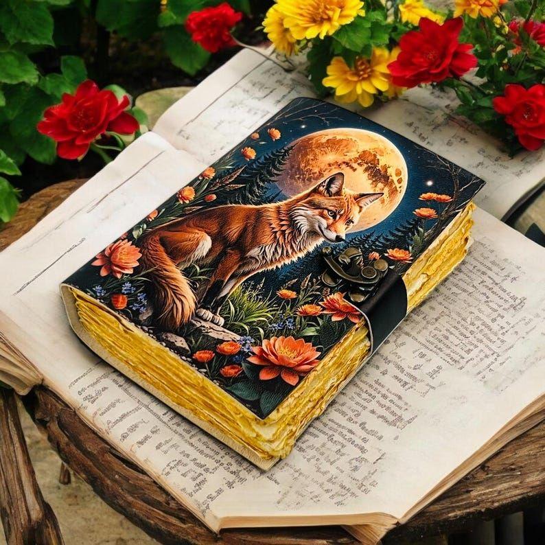 Fox Leather Journal – Handmade Grimoire Notebook, Deckle Edge Paper