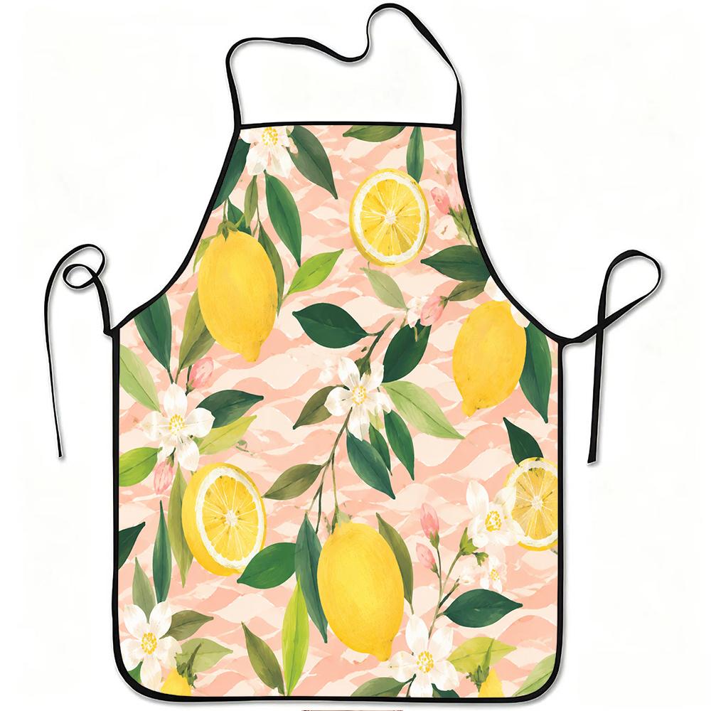 1pc Lemon Floral Print Apron, Durable and Easy to Clean, Adjustable Waistband, Polyester Material, for Kitchen Cooking, Gardening, Orchard Picking, Ch