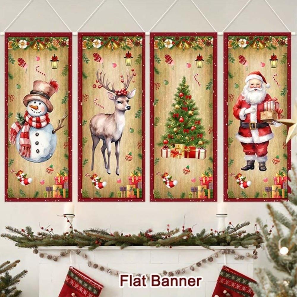 4pcs Elk Christmas Hanging Flag Large Size Xmas Cloth Wall Couplet Merry Christmas Banner Garden
