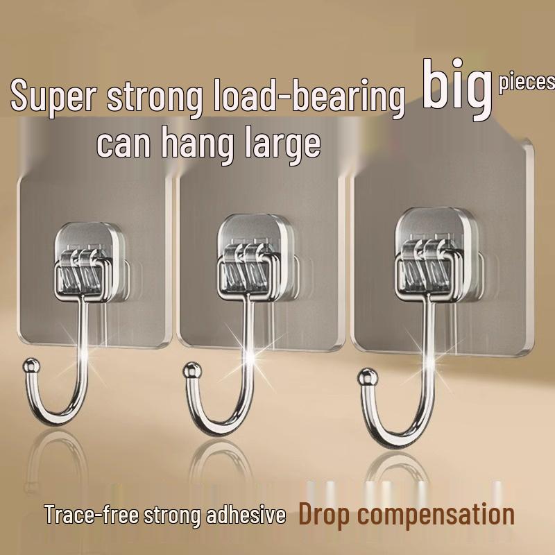 Transparent No-Drill Adhesive Wall Hook - Strong Load-Bearing, No-Trace for Bathroom & Kitchen