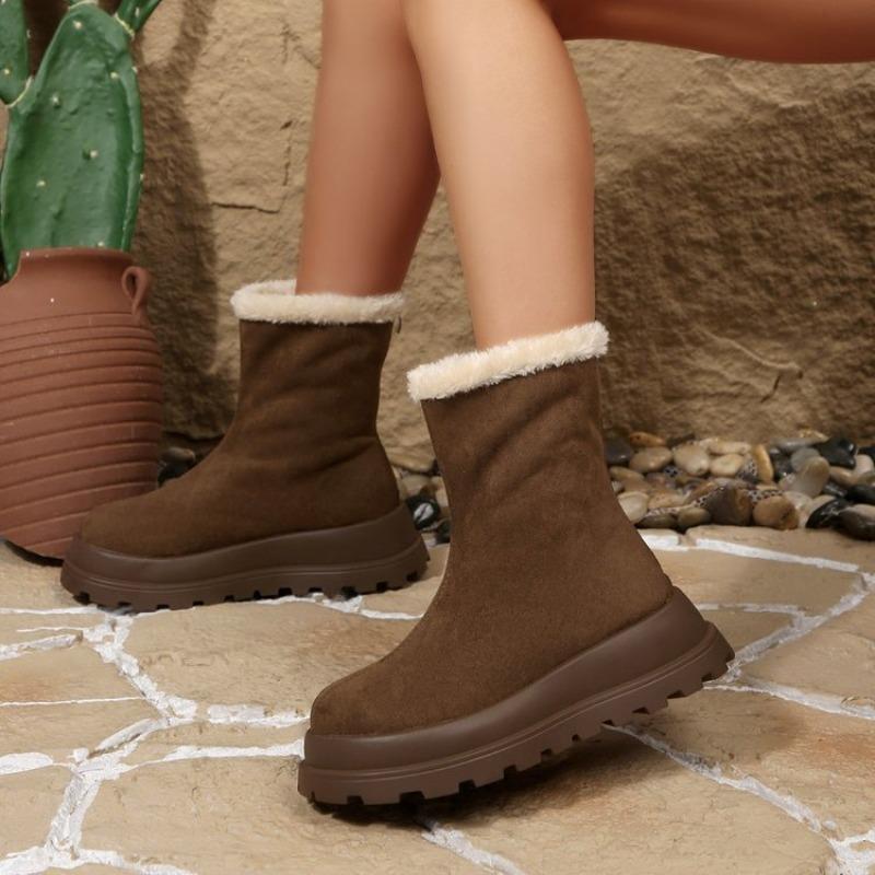 Thick-soled Lamb Wool Snow Boots Women's Winter New Piled Thickened Warm Heightening Short Boots Large Size Plush Cotton Boots