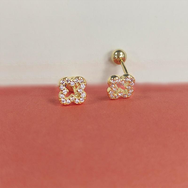 New 925 silver four leaf clover stud earrings with spherical ear back anti-drop, women trendy mini earring jewelry gift золотой