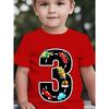 Boys Number 3 Car Helicopter Ship Cartoon Print Crewneck Short Sleeve Tee