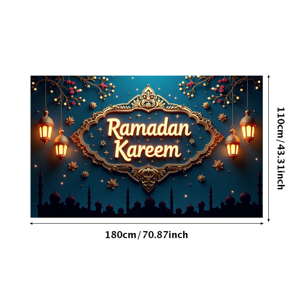 Ramadan Kareem Banner Mosque Lanterns Festive Welcome Backdrop Ramadan Mubarak Party Home Decor Photography Props Background