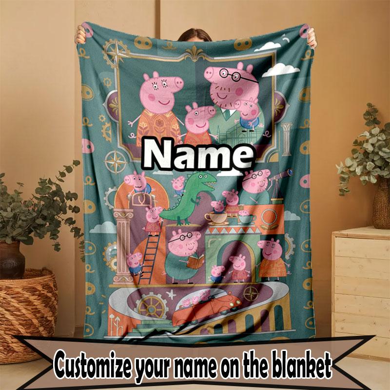 Custom Name Personalized Peppa Pig Print Blanket, Home Decor, Bedroom, Sofa, Camping, Couch, Gifts for Birthday Christmas