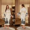 Print Satin Women Long Robe Retro Sleepwear Seven Quarter Sleeve Kimono Bathrobe Loose Home Wear