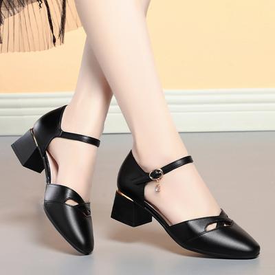 Summer Women's Sandals Pumps Women Pointed Toe Ankle Strap High Heels Shoes Woman Pu Leather Hollow Out Office Shoes Female