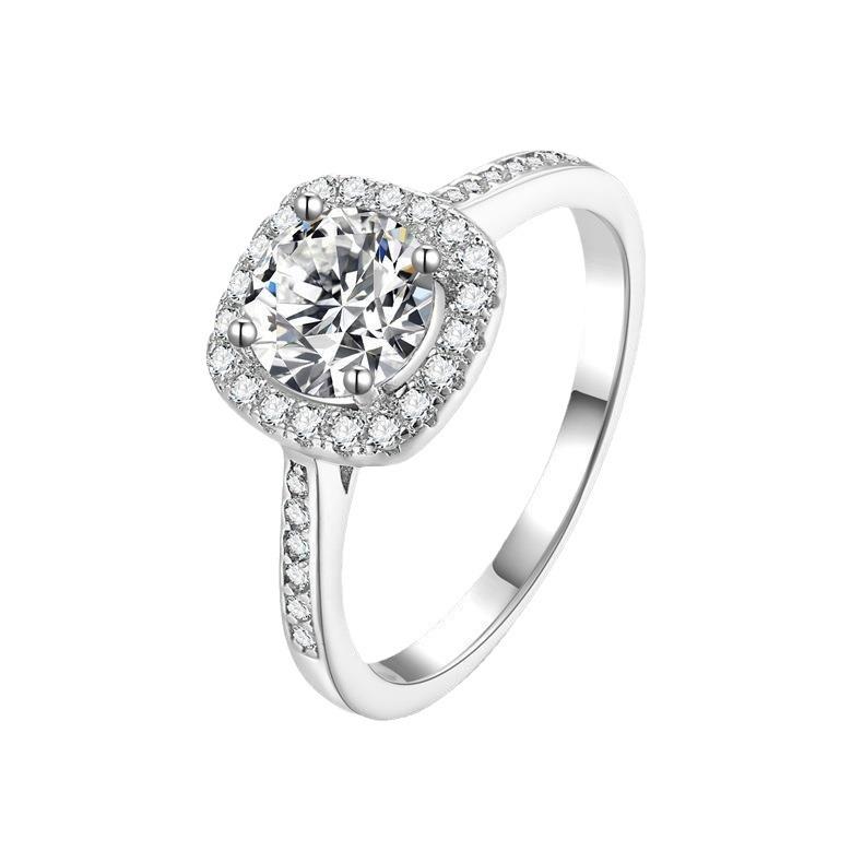 European and American classic zircon ring luxury four-clawed princess square bag flash zirconium hot-selling wedding ring jewelry