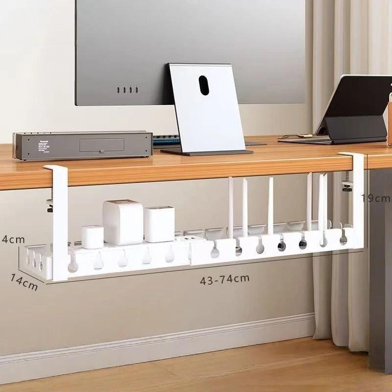 Telescopic Under Table Storage Rack Metal Cable Management Tray Home Office Desk Wire Organizer No Punching Storage Accessories