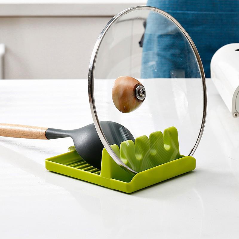 Multi-functional Kitchen Rack: Pot Lid, Spoon, Chopstick & Spatula Holder with Oil Collection Groove.