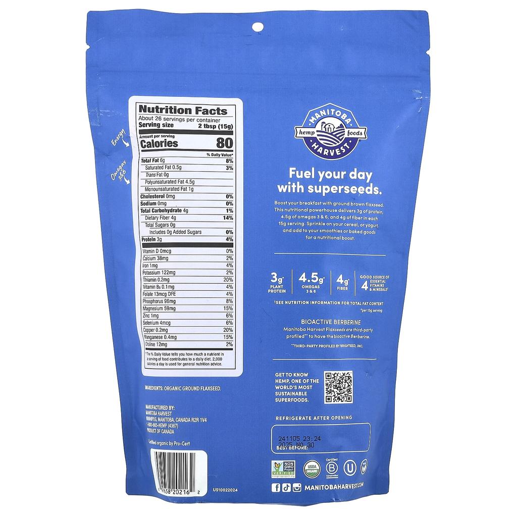 Organic Ground Flaxseed, 397G(14Oz)