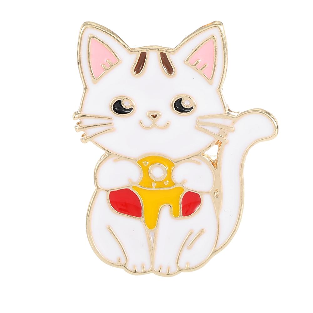 Happy Food Cats Enamel Brooches Cute French Fries Doughnut Pattern Kitten Pins For Pet Lovers Gift