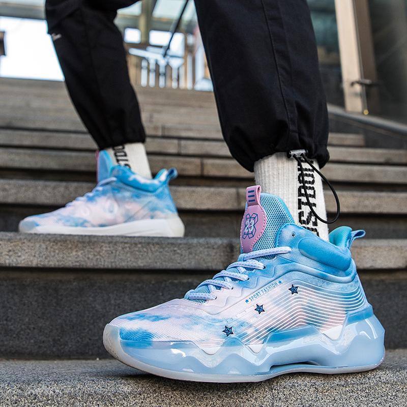 Basketball Shoes for Men Lace-Up High Top Sneakers Mens Retro China Basketball Shoes Breathable Sneakers Walking Shoes