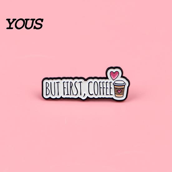 Solid Alloy Coffee Badge Brooch Pin, Slogan Design Brooch, Thickened Zinc Badge, Oil Paint Enamel Stable Buckle Pins for Clothes Hats Backpacks