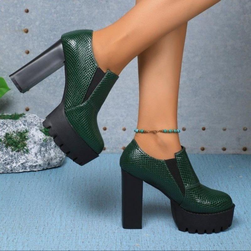 Fashion Women's Thick Heel Shoes Autumn New Round Head Deep Mouth A Slip-on Thick Sole Wear-resistant Low-top Shoes