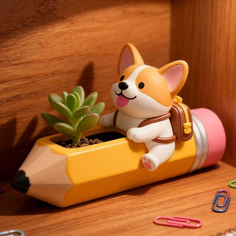 Creative Silicone Mold Pencil and Dog Shape Planter Moulds Perfect for Resin Art Concrete Creations and Home Decoration