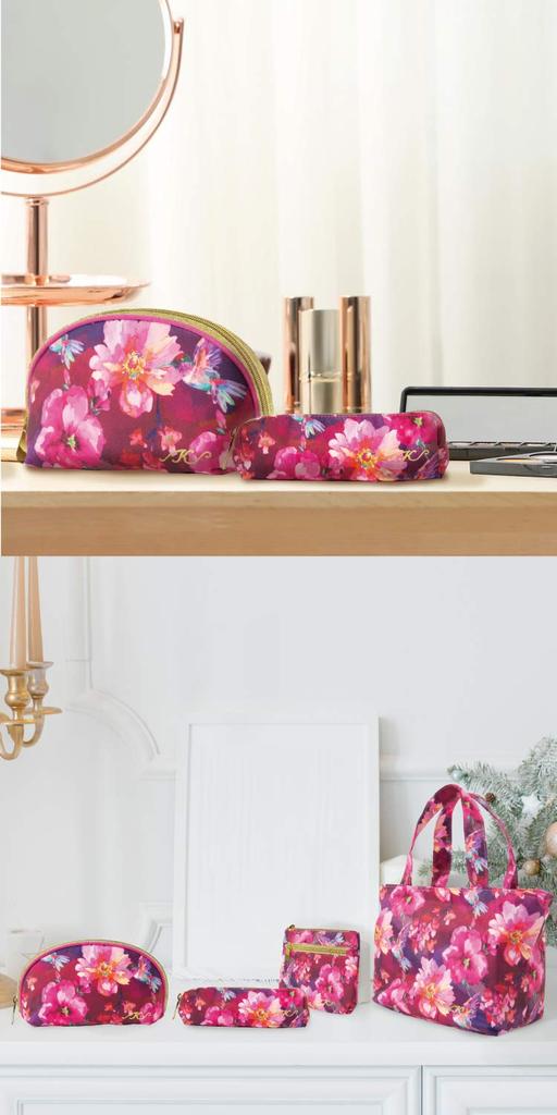 Floral Series Makeup Cosmetic Tissue Pink Floral Print Zipper Tissue Pouch, Pouch, Case, (Two-Tier Case)