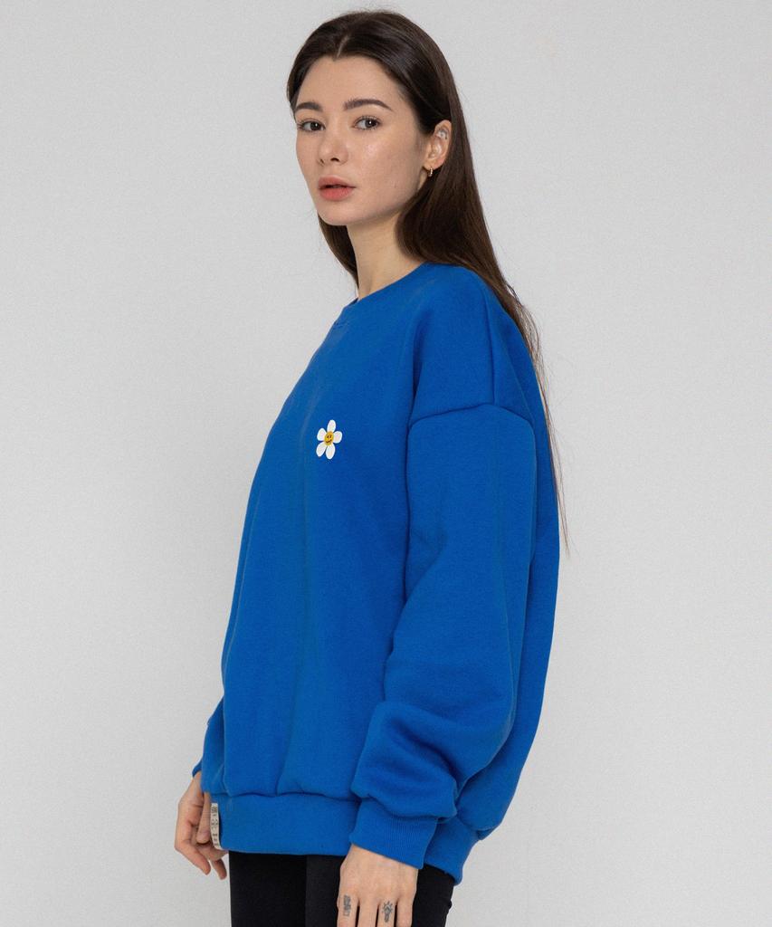 GRAVER [Unisex] Flower Dot Embroidered Sweatshirt_Cobalt Blue