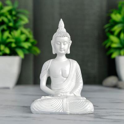 New Sitting Meditating Buddha Statue Showpiece Idol Home Decor Items for Living Room and Gifts (White)