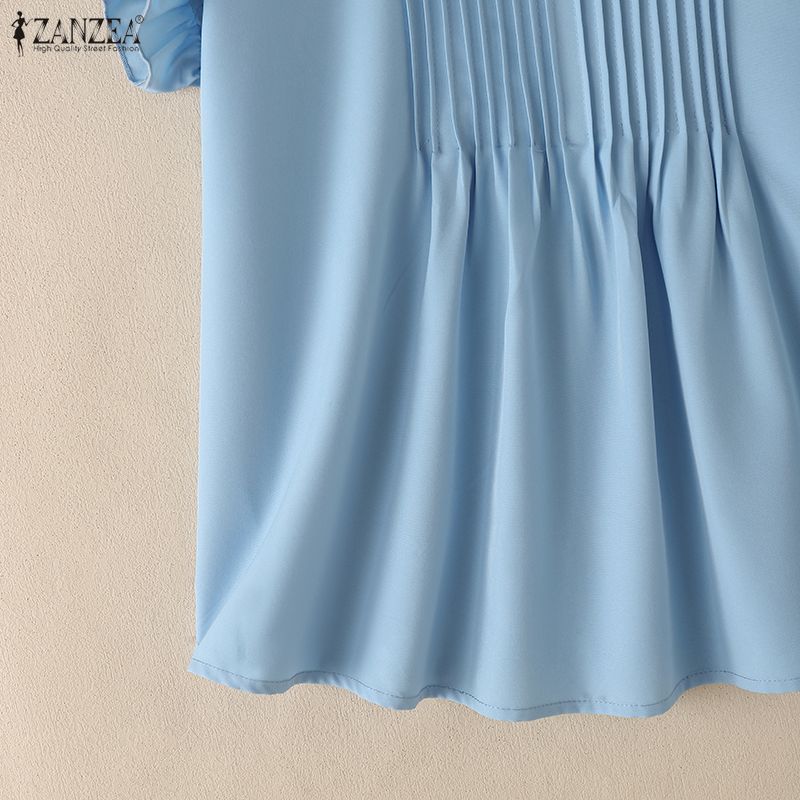 ZANZEA Blusa Casual da Donna a Maniche Corte e Girocollo a Tinta Unita