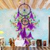 Romantic Heart Shaped Dream Catcher Double Ring Purple Feather Dream Catcher Wall Hanging Home Car Decor Craft Christmas Gift
