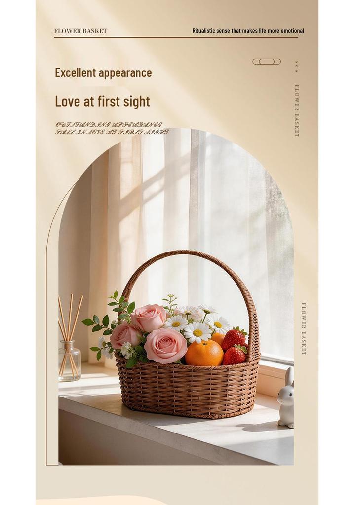 Pastoral Woven Rattan Flower Basket for Home Storage and Picking