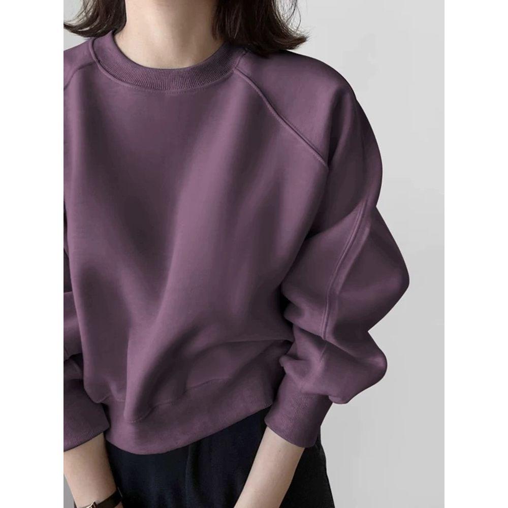

Женский ретро свитшот реглан с круглым вырезом 2025 - Маленький Весенне-осенний Повседневный Короткий Пуловер Топ L фиолетовый