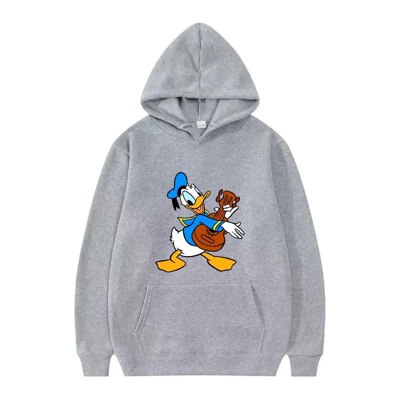 Disney Donald Duck Muster Damen Fleece Sportlich Locker Grau Herbst Oberteile Kleidung Pullover Damen Günstig Y2k Hoodies Herren Sweatshirts