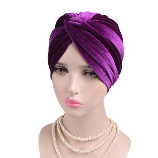 Turban Cap Solid Color Cross Shape Lady Stretchy No Brim Indian Turban Hat for Spring Autumn Winter