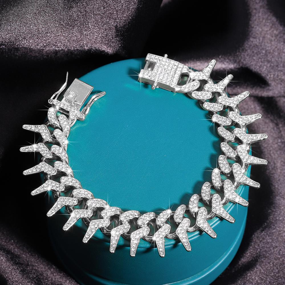 Hip Hop 21MM Shiny spike Cuban Link Chain Bracelets Women Men Rhinestone Iced Out Chain Bracelet Punk Christmas Jewelry Gift