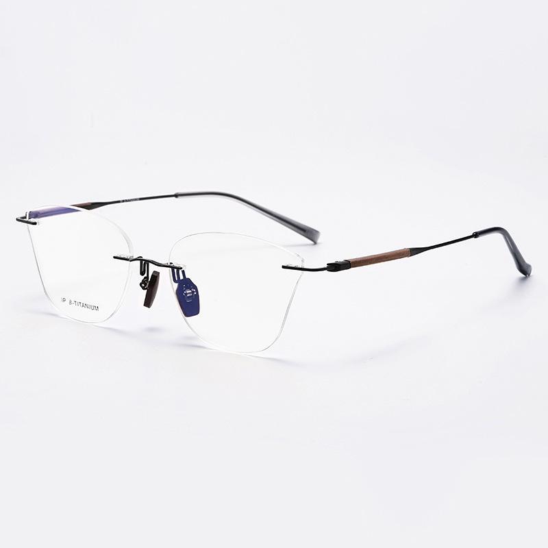 Frameless Sandalwood Glasses: Pure Titanium Butterfly Frames with Myopia-Ready Flat Lenses