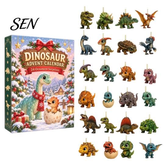 Acrylic Dinosaur Ornaments Christmas Countdown Calendar, 24Pcs Ornament Set with Cute Gift for Lovers Dino Designs, Holiday Tree Hanging Decor