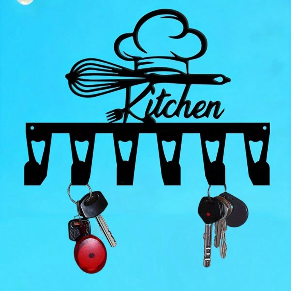 Vintage Chef Hat Eggbeater Key Holder Wall Decor Wrought Iron 6 Hooks Kitchen Entryway Hallway Handmade Christmas Gift