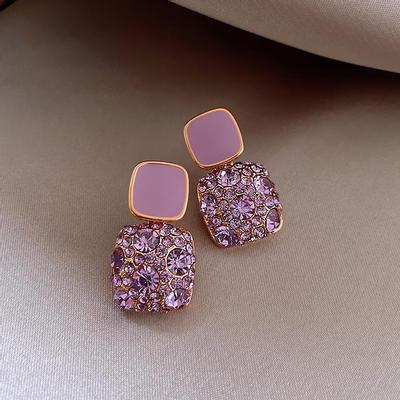 Sparkly Purple Rhinestone Earrings Drop Hook Enamel Earring Dangle Stud Earrings Wedding Gift for Lover