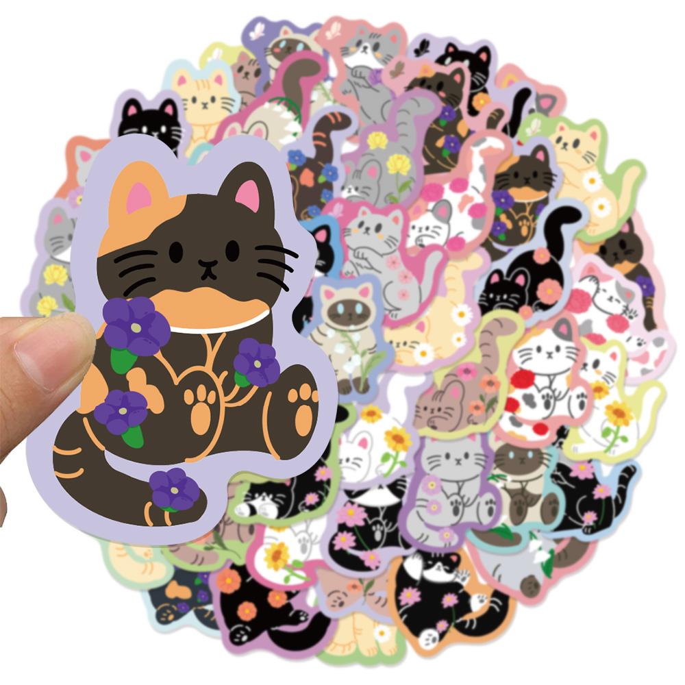 50PCS Flower and Cat Cute Graffiti Stickers DIY Luggage Notebook Speaker Water Cup Waterproof Stickers