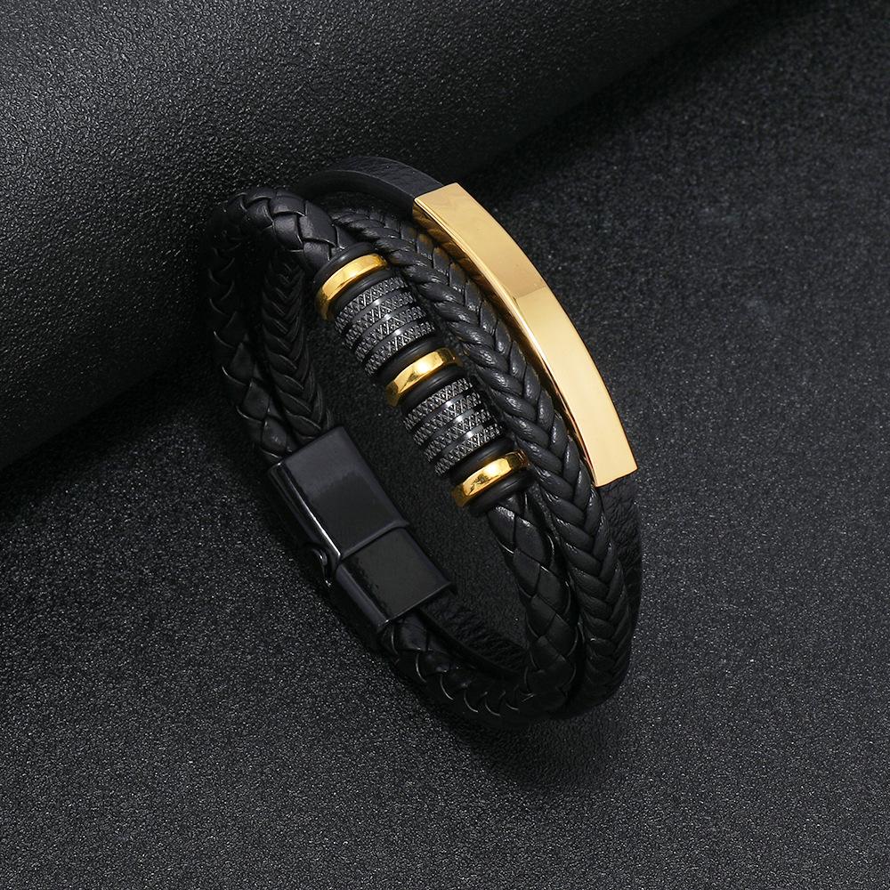 Geflochtenes Lederarmband für Herren mit magnetischem Verschluss aus Titanstahl Modisches Armband