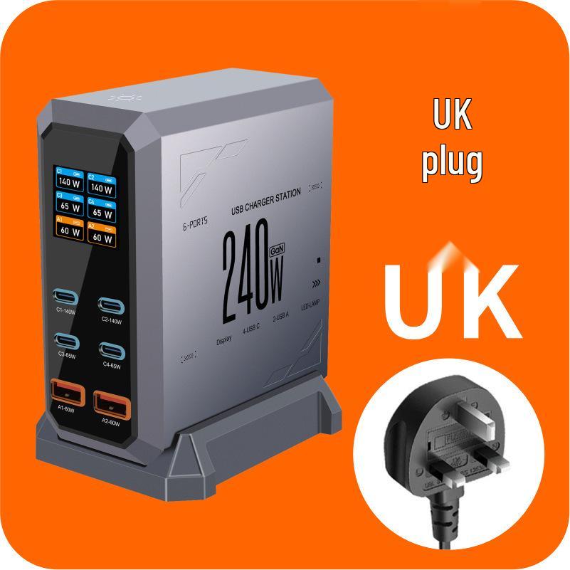 240W GaN Multi-Port USB-C Desktop Charger with PDW Fast Charging UK Plug серый
