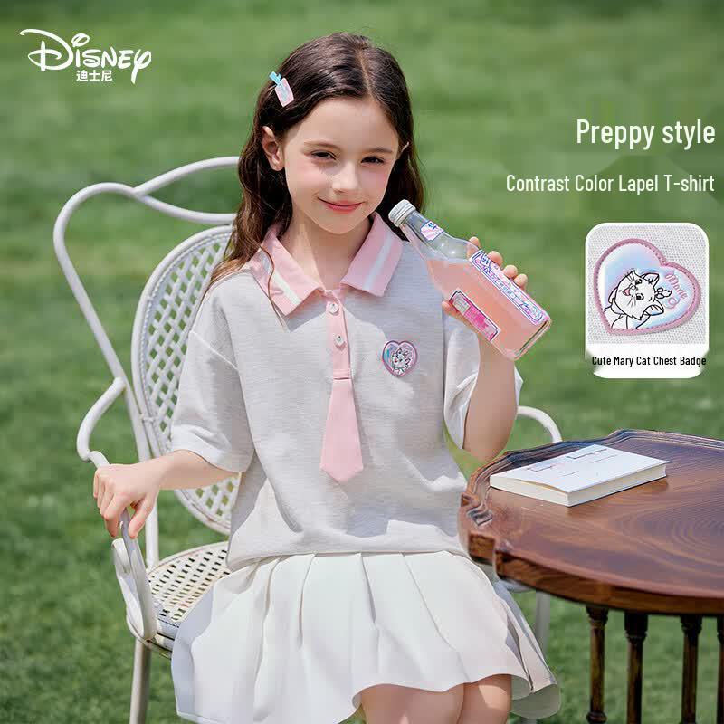 Детская футболка с коротким рукавом для девочек Disney с кошкой Мари 150 светло-серый