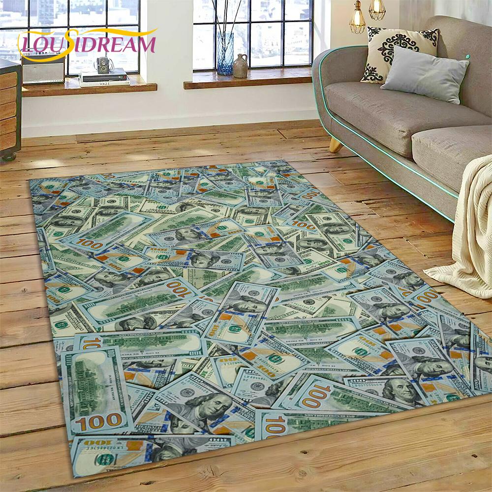 3D Rich Dollar Euro Pound Money Cartoon Carpet Rug for Bedroom Living Room Home Sofa Decoration,Children Large Decor Floor Mat