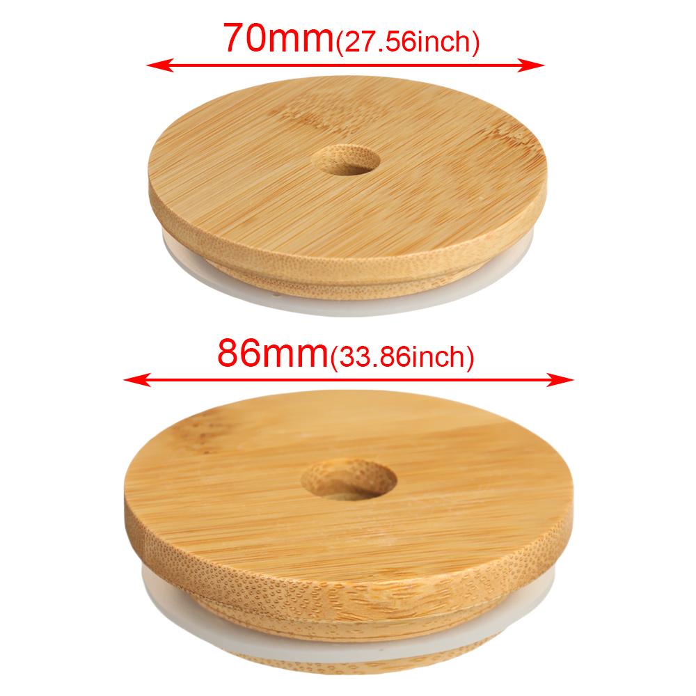 70mm/86mm Bambusové Dřevěné Víčka Víčko na Zavařovací Sklenici s Otvorem pro Brčko Silikonový Těsnící Kroužek Víčka na Široké Hrdlo Opakovaně Použitelné