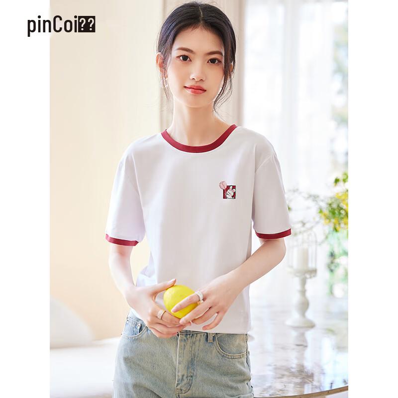 Women s Color-block Rabbit Embroidery Round Neck T-shirt L